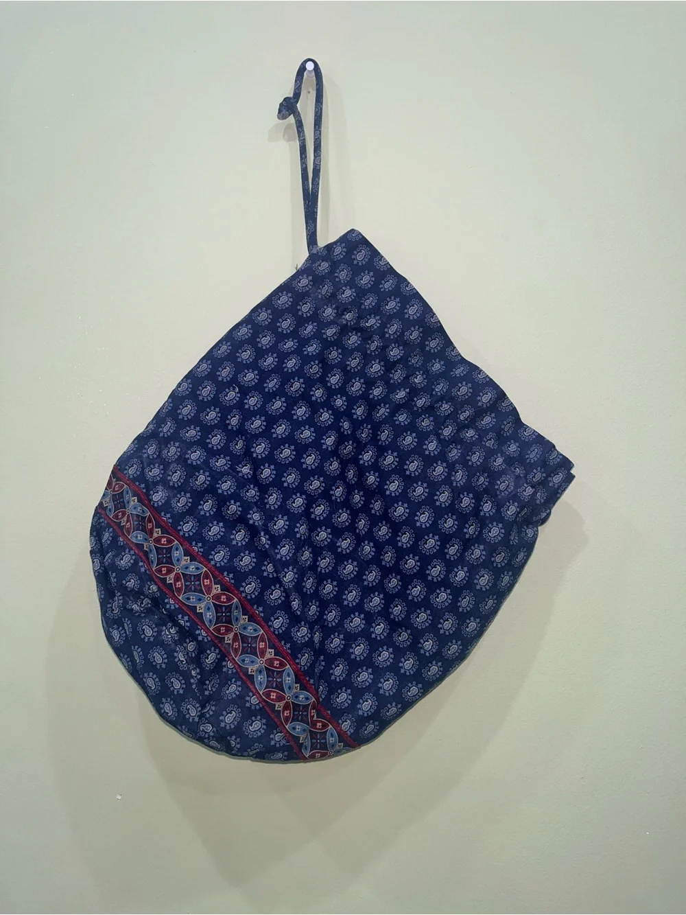 Vintage Vera Bradley CLASSIC NAVY 90s Ditty Bag Drawstring Lined Bag Navy Red